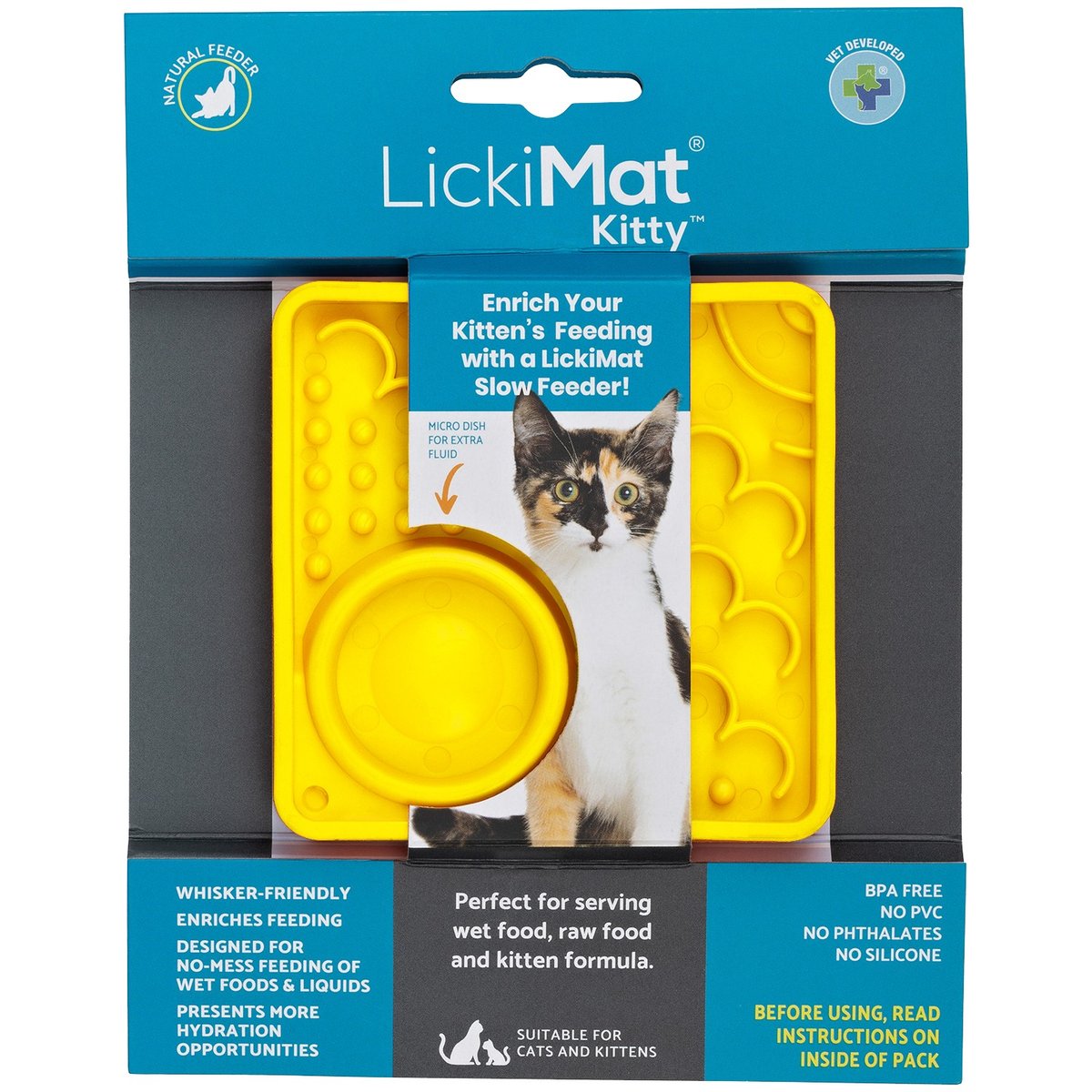 LickiMat Kitty Non-Skid Thermoplastic Rubber Cat Bowl, Yellow, Standard