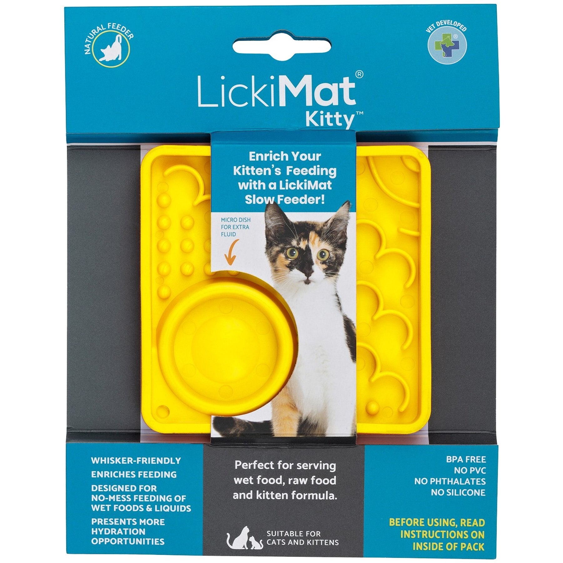 LickiMat Kitty Non-Skid Thermoplastic Rubber Cat Bowl, Yellow, Standard