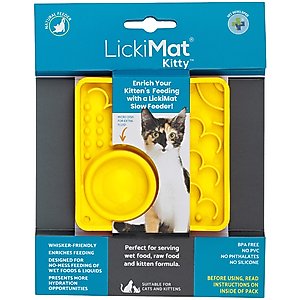 LickiMat Kitty Non-Skid Thermoplastic Rubber Cat Bowl, Yellow, Standard