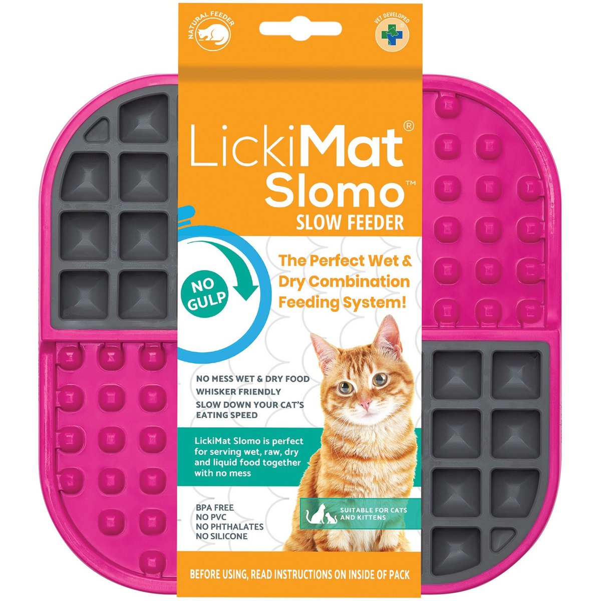 LickiMat Slomo Non-Skid Thermoplastic Rubber Cat Bowl, Pink, Standard