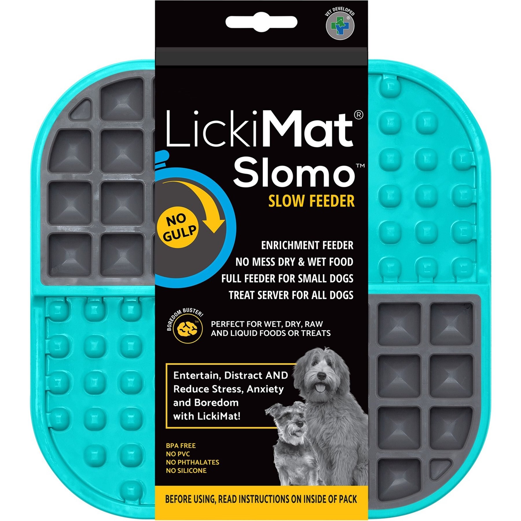 LickiMat Slomo Non-Skid Thermoplastic Rubber Dog Bowl, Turquoise, Standard