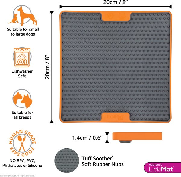 LickiMat Tuff Soother Non-Skid Thermoplastic Rubber Dog Bowl, Orange