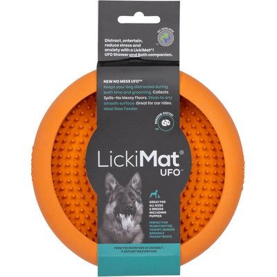 LickiMat LickiMat UFO Slow Feeder Dog Bowl, Orange, Standard