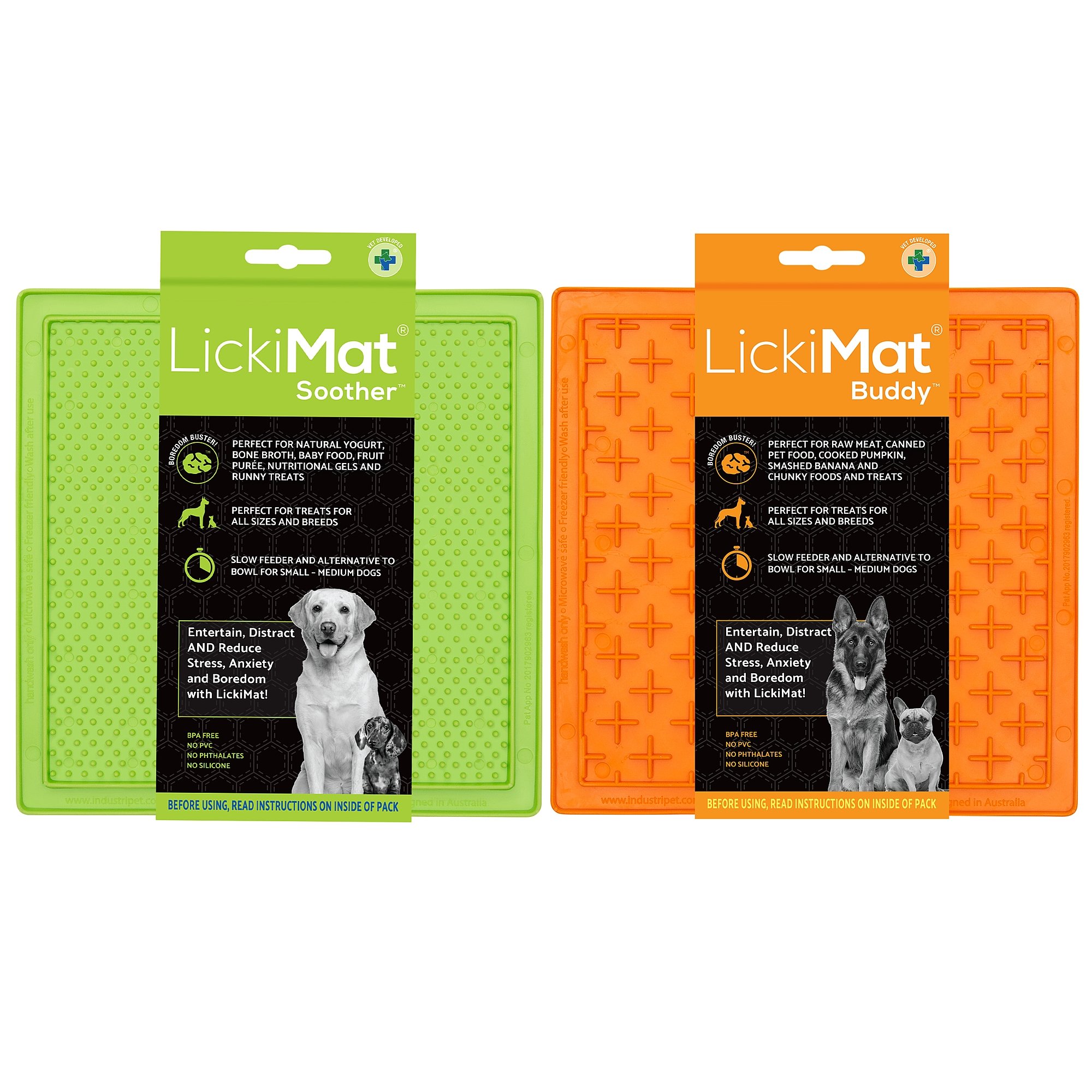 Lickimat Variety 2-pack Non-skid Thermoplastic Rubber Dog Bowl, Orange/green