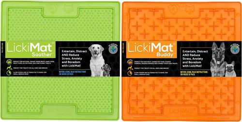 Show full view: LickiMat Variety 2-Pack Non-Skid Thermoplastic Rubber Dog Bowl, Orange/Green slide 2 of 6