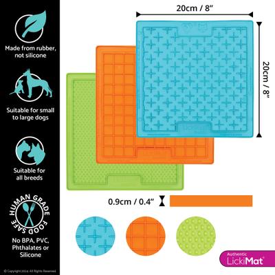 Show full view: LickiMat Variety 3-Pack Non-Skid Thermoplastic Rubber Dog Bowl, Turquoise/Green/Orange slide 3 of 7