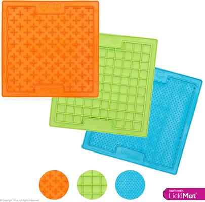 Show full view: LickiMat Variety 3-Pack Non-Skid Thermoplastic Rubber Dog Bowl, Turquoise/Green/Orange slide 2 of 7