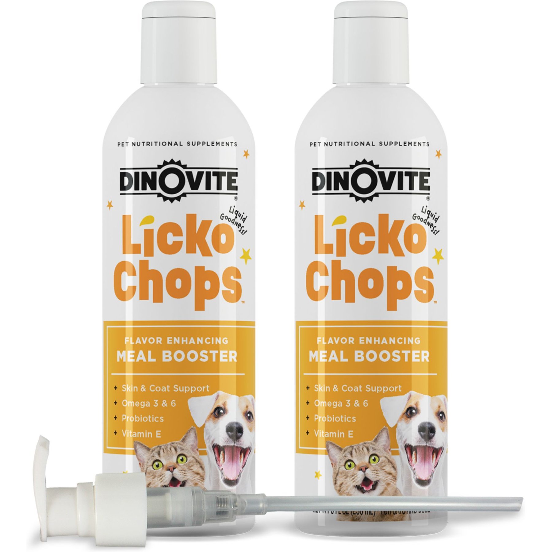 Dinovite Lickochops Chicken Flavored Fatty Acid Liquid Supplement for Dogs & Cats, 8-oz bottle, 2 count