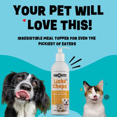 Show full view: Dinovite Lickochops Fatty Acid Liquid Supplement for Dogs & Cats, 8-oz bottle, 2 count slide 3 of 8