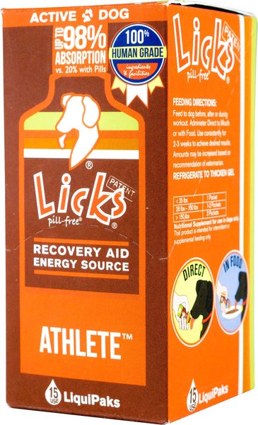 Show full view: Licks Pill-Free ATHLETE Muscle Recovery & Endurance Support Dog Supplement, 15 count slide 1 of 2