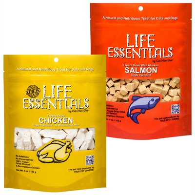 Cat-Man-Doo Life Essentials Wild Alaskan Salmon Freeze-Dried + Chicken Freeze-Dried Cat & Dog Treats