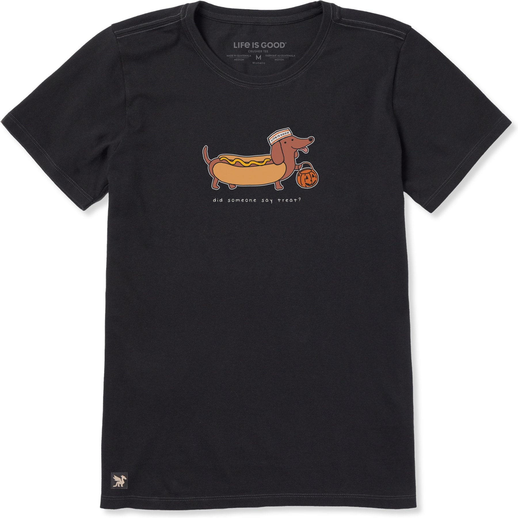 LIFE IS GOOD Women's Did Someone Say Treat Dachshund T-Shirt, Faded Black, Small