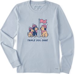 LIFE IS GOOD Women's Triple Dog Dare Long Sleeve Crusher Shirt, Glacier Blue, Large