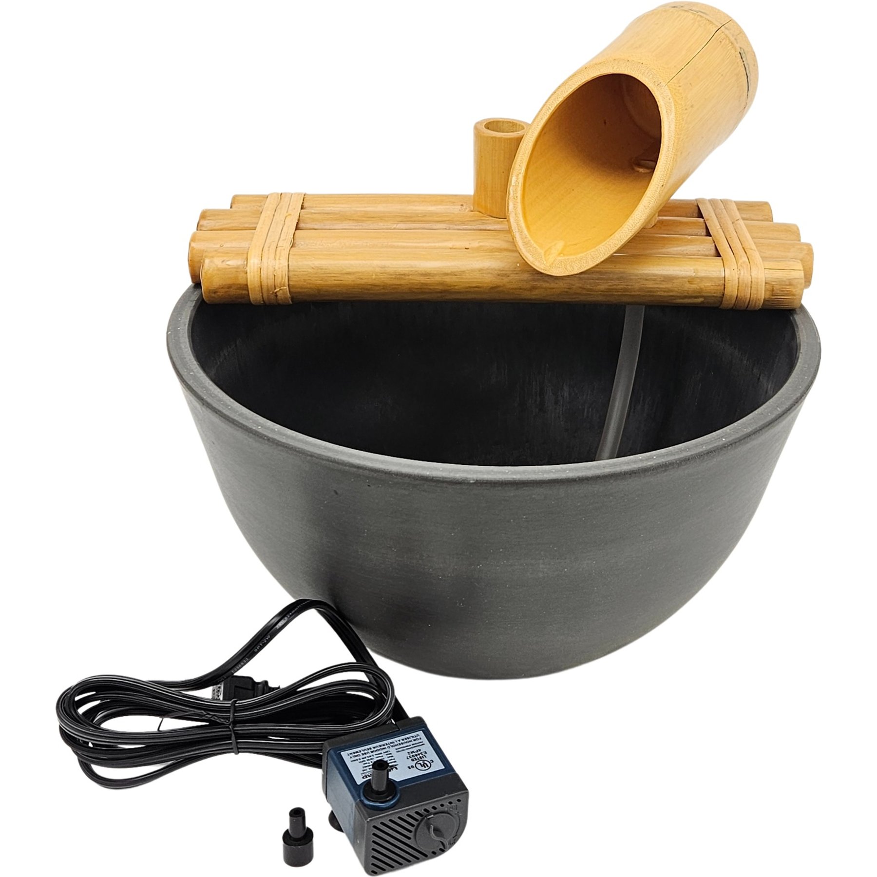 Lifegard Quiet One 100 Pump Bamboo Fountain with Plant Holder, Charcoal Grey Pot, 12-in base