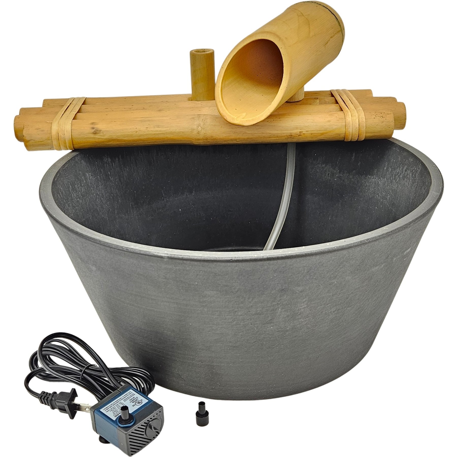Lifegard Quiet One 100 Pump Bamboo Fountain with Plant Holder, Charcoal Grey Pot, 18-in base