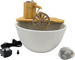 Lifegard Quiet One 100 Pump Bamboo Fountain with Plant Holder Rock Stream, Stone White Pot, 12-in base