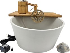 Lifegard Quiet One 100 Pump Bamboo Fountain with Plant Holder Rock Stream, Stone White Pot, 18-in base