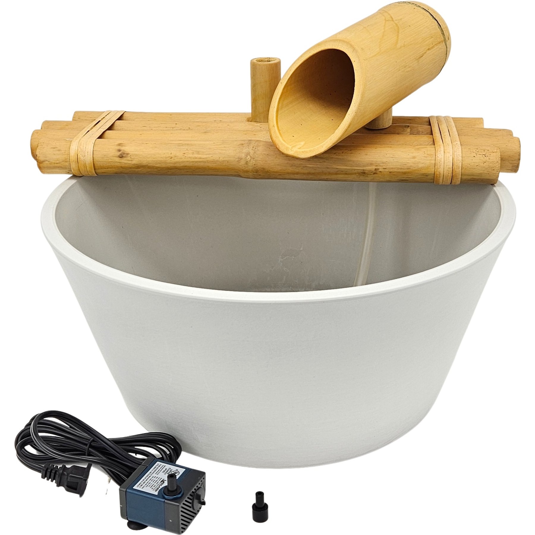 Lifegard Quiet One 100 Pump Bamboo Fountain with Plant Holder, Stone White Pot, 18-in base
