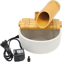Lifegard Quiet One 100 Pump Bamboo Fountain with Plant Holder, Stone White Pot, 8-in base