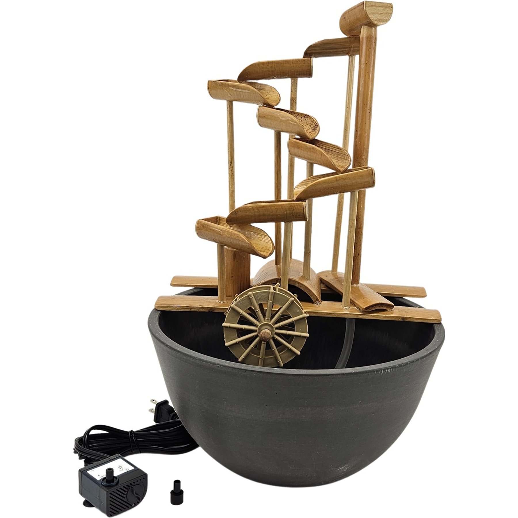 Lifegard Quiet One 100 Pump Bamboo Money Fountain with Plant Holder, 12-in base, Charcoal Grey Pot