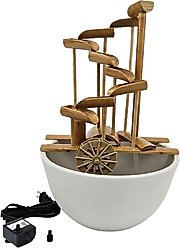 Lifegard Quiet One 100 Pump Bamboo Money Fountain with Plant Holder, 12-in base, Stone White Pot