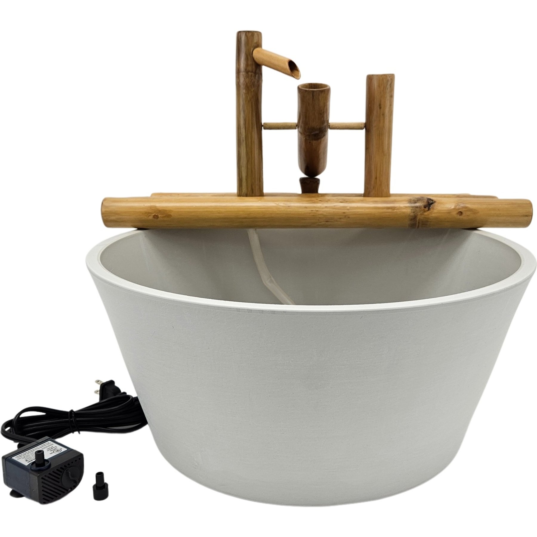 Lifegard Quiet One 100 Pump Bamboo Rocking Fountain, Stone White Pot, 18-in base