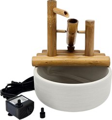 Lifegard Quiet One 100 Pump Bamboo Rocking Fountain, Stone White Pot, 8-in base