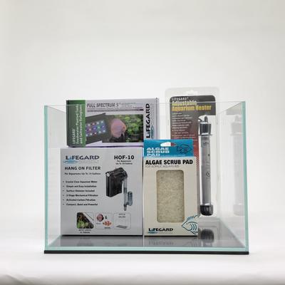 Show full view: Lifegard Clear Glass Rimless Aquarium with HOF-2 Hang On Filter, 5-mm, 5-gal slide 1 of 10
