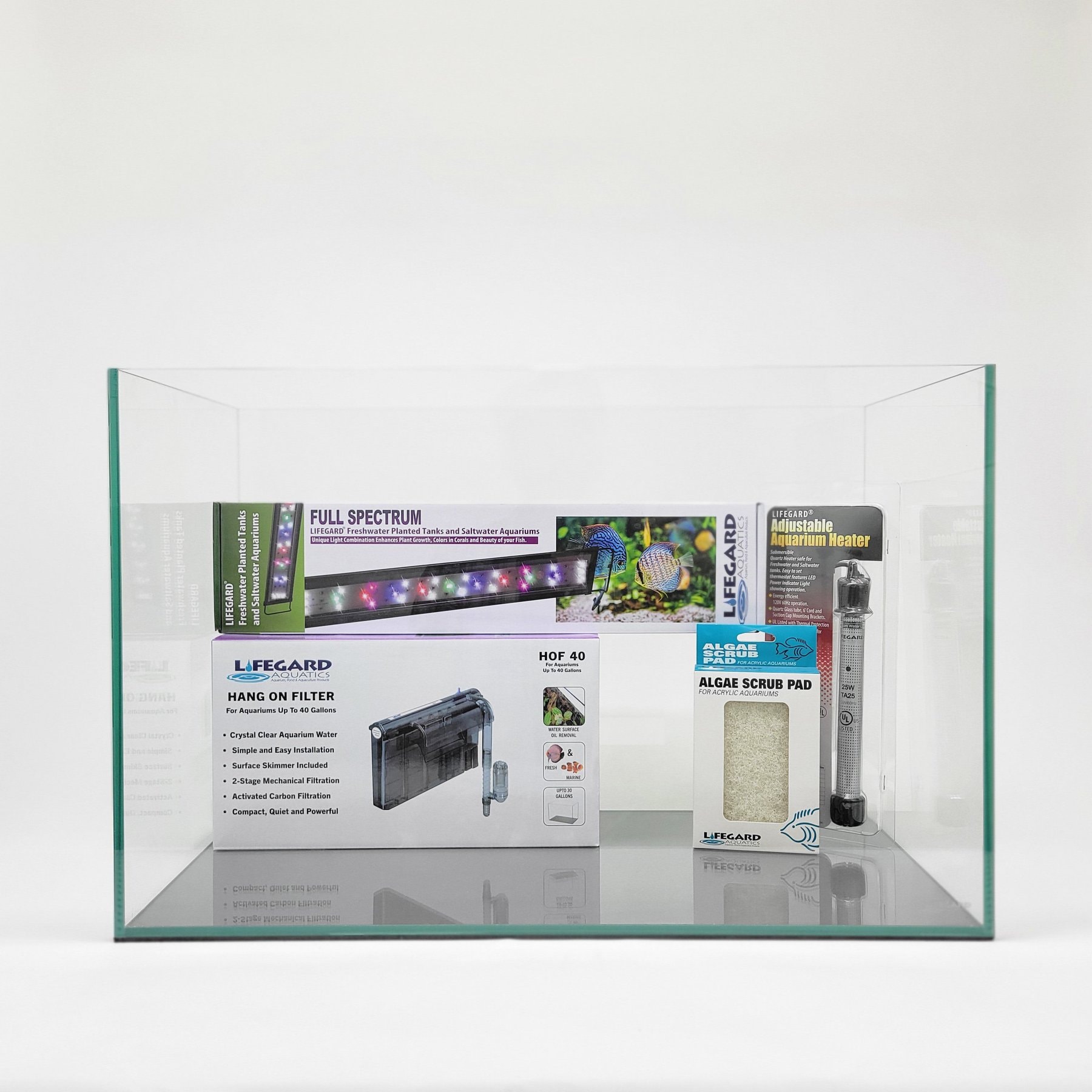 Lifegard Clear Glass Rimless Aquarium with HOF-4 Hang On Filter, 6-mm, 20-gal