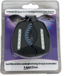 Lightvise Universal LED Clamp-On Dual UV Dog & Cat Pet Urine Stain Detector Magnetic Flashlight, Black