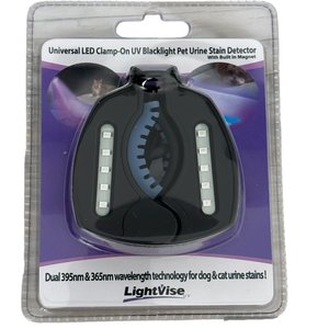 Lightvise Universal LED Clamp-On Dual UV Dog & Cat Pet Urine Stain Detector Magnetic Flashlight, Black