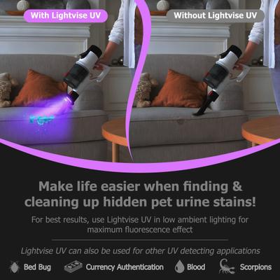 Show full view: Lightvise Universal LED Clamp-On Dual UV Dog & Cat Pet Urine Stain Detector Magnetic Flashlight, Black slide 3 of 7