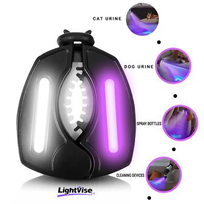 Show full view: Lightvise Universal LED Clamp-On Dual UV Dog & Cat Pet Urine Stain Detector Magnetic Flashlight, Black slide 6 of 7
