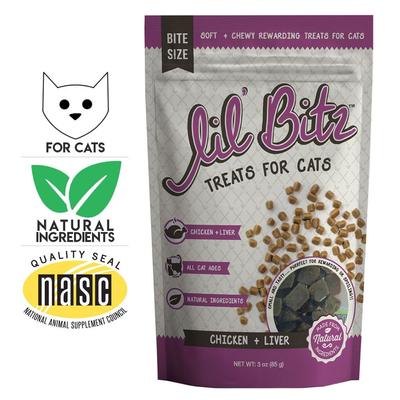 Show full view: Lil' Bitz Chicken & Liver Cat Treats, 3-oz bag, bundle of 6 slide 8 of 10