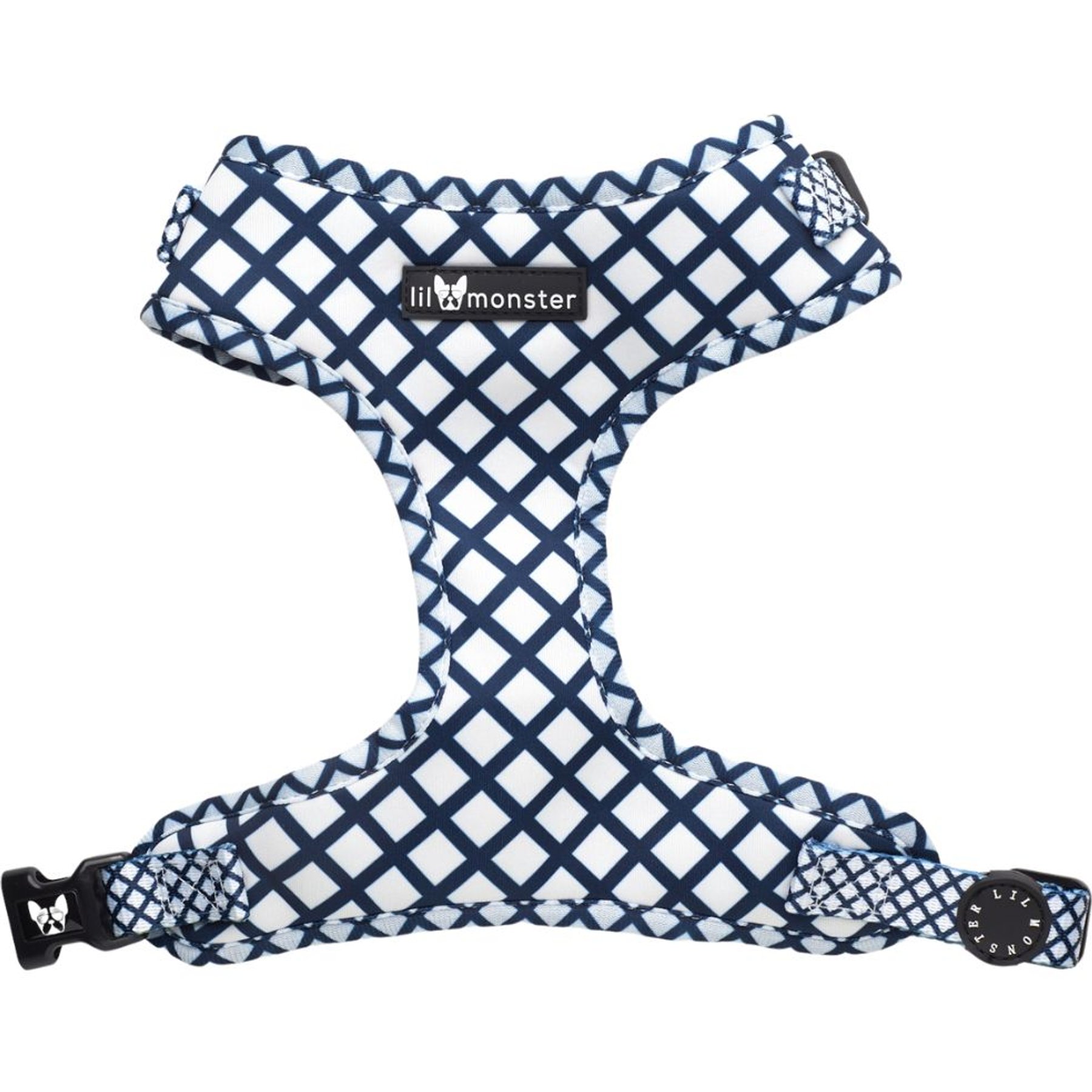Lil Monster Pets Neoprene Adjustable Dog Harness, Blue Stripe Print, Small
