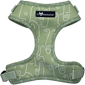 Lil Monster Pets Neoprene Adjustable Dog Harness, Green Faces, X-Large