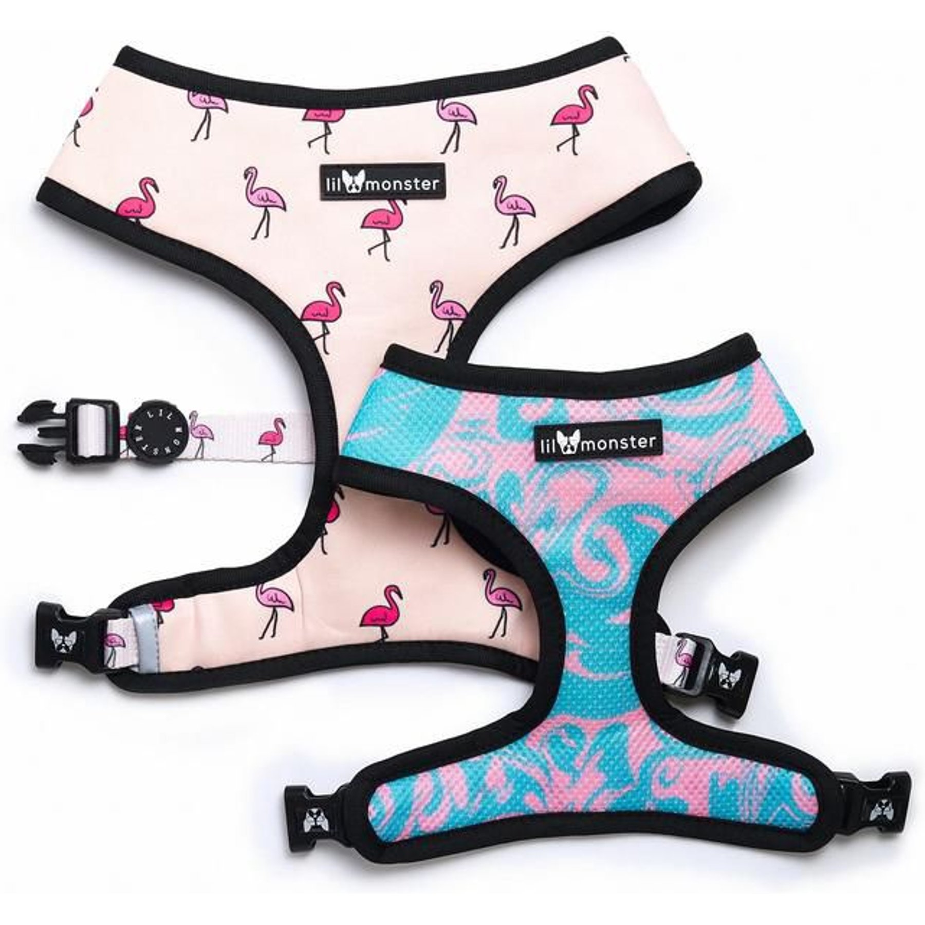 Lil Monster Pets Neoprene Reversible Dog Harness, Flamingo, Small