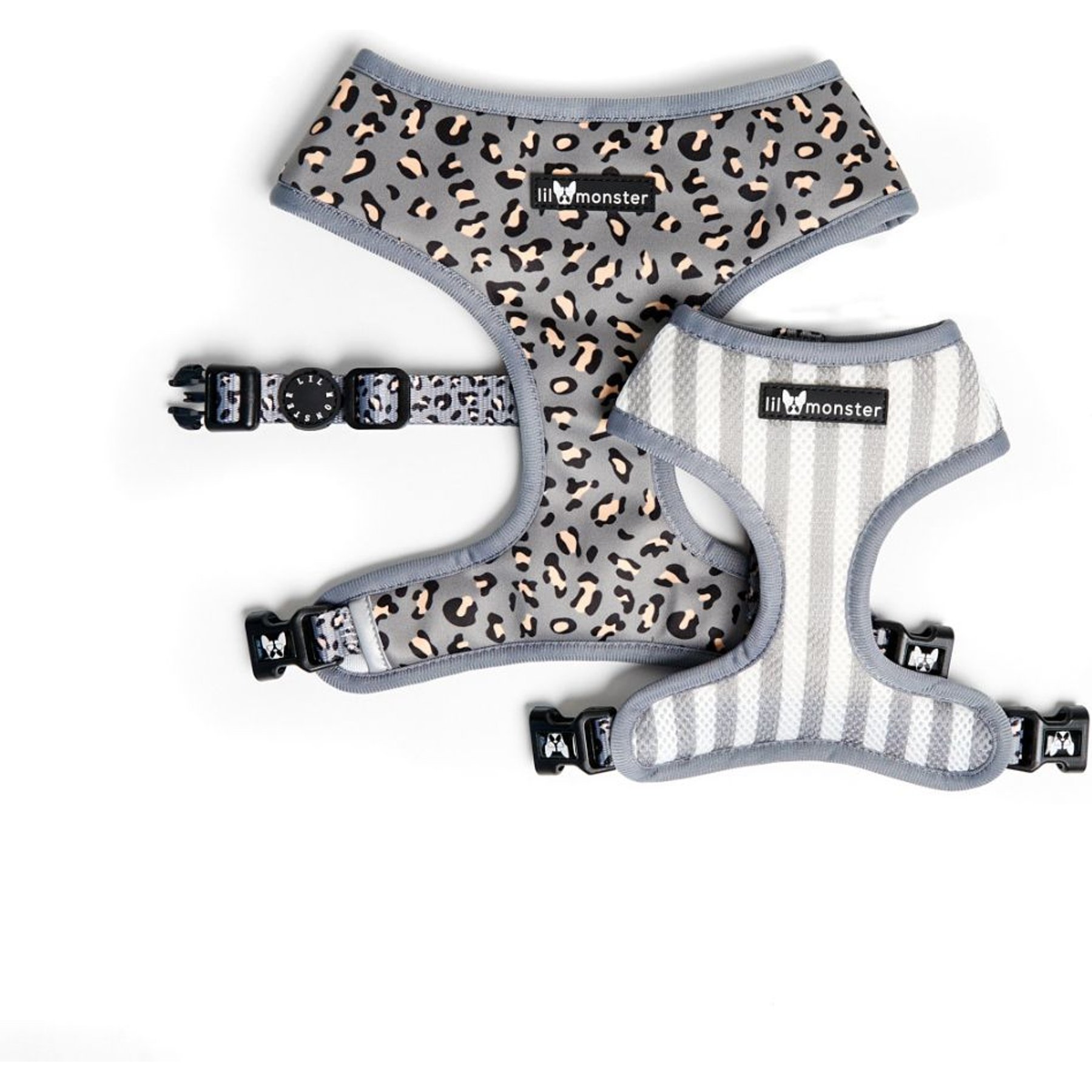 Lil Monster Pets Neoprene Reversible Dog Harness, Gray Leopard, X-Large