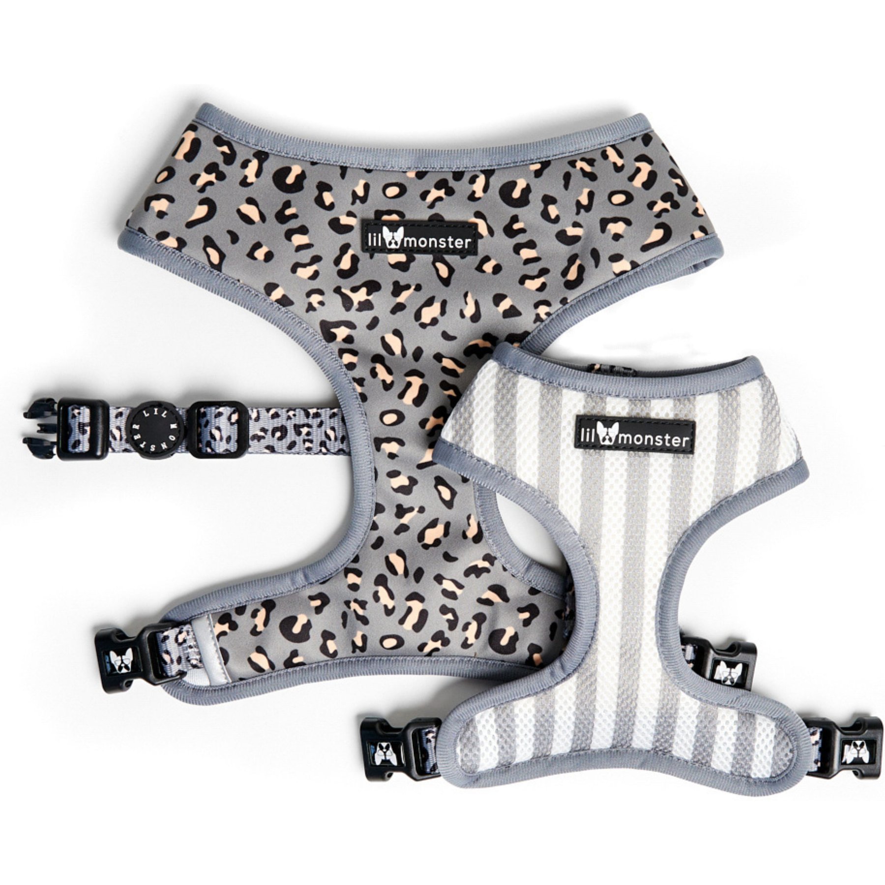 Lil Monster Pets Neoprene Reversible Dog Harness, Gray Leopard, X-Small