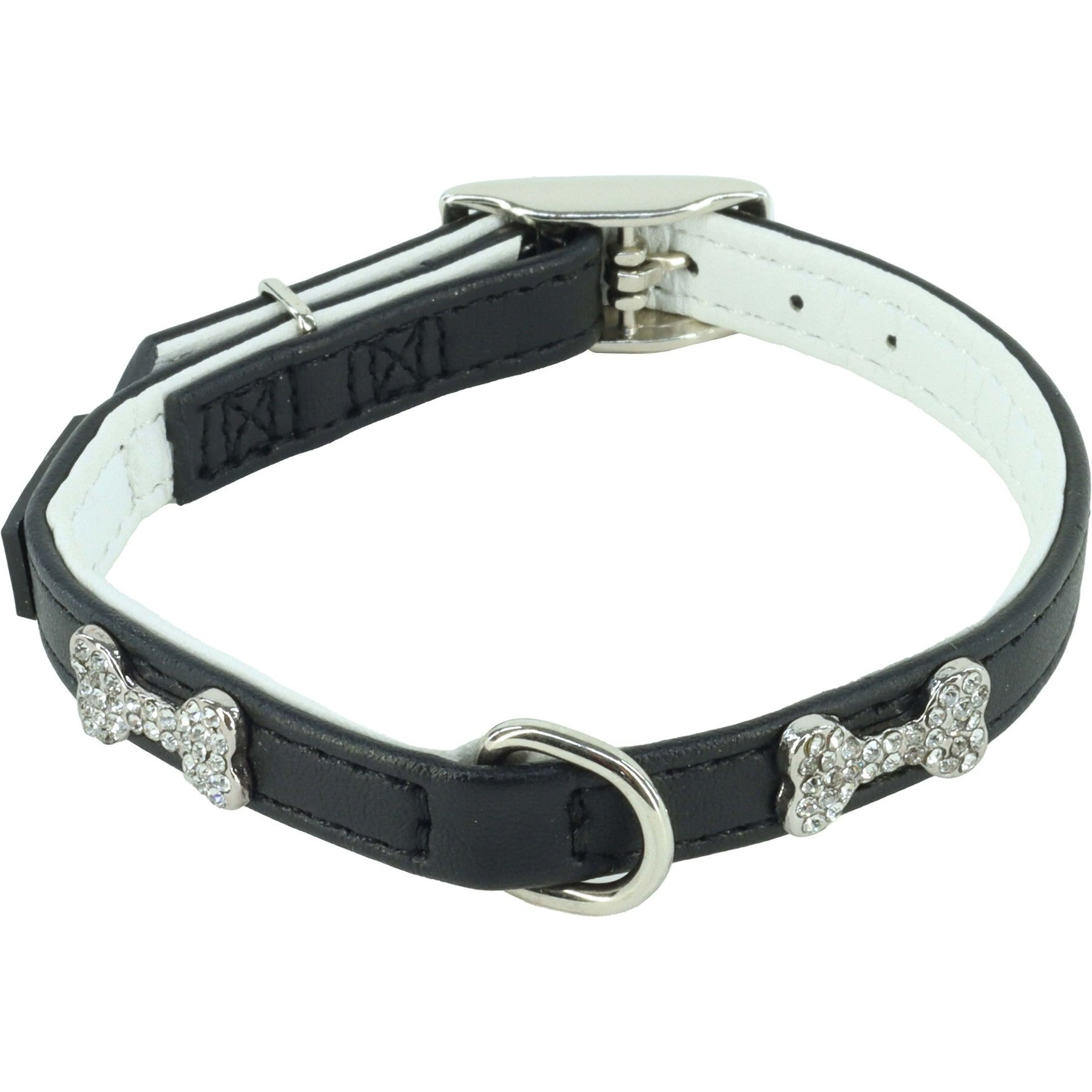 Li'l Pals B'Dazzled Bone Nylon Reflective Standard Dog Collar, Black, Petite Small: 8 to 10-in neck, 3/8-in wide