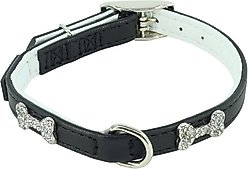 Li'l Pals B'Dazzled Bone Nylon Reflective Standard Dog Collar, Black, Petite X-Small: 6 to 8-in neck, 3/8-in wide