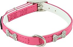 Li'l Pals B'Dazzled Bone Nylon Reflective Standard Dog Collar, Pink, Petite X-Small: 6 to 8-in neck, 3/8-in wide