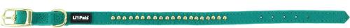 Show full view: Li'l Pals B'Dazzled Velvet Nylon Standard Dog Collar, Teal, Petite Small: 8 to 10-in neck, 3/8-in wide slide 4 of 6