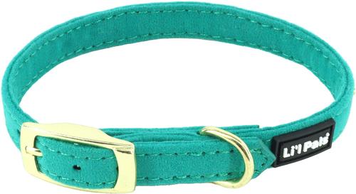 Show full view: Li'l Pals B'Dazzled Velvet Nylon Standard Dog Collar, Teal, Petite Small: 8 to 10-in neck, 3/8-in wide slide 3 of 6