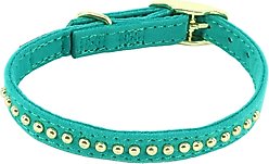 Li'l Pals B'Dazzled Velvet Nylon Standard Dog Collar, Teal, Petite X-Small: 6 to 8-in neck, 3/8-in wide