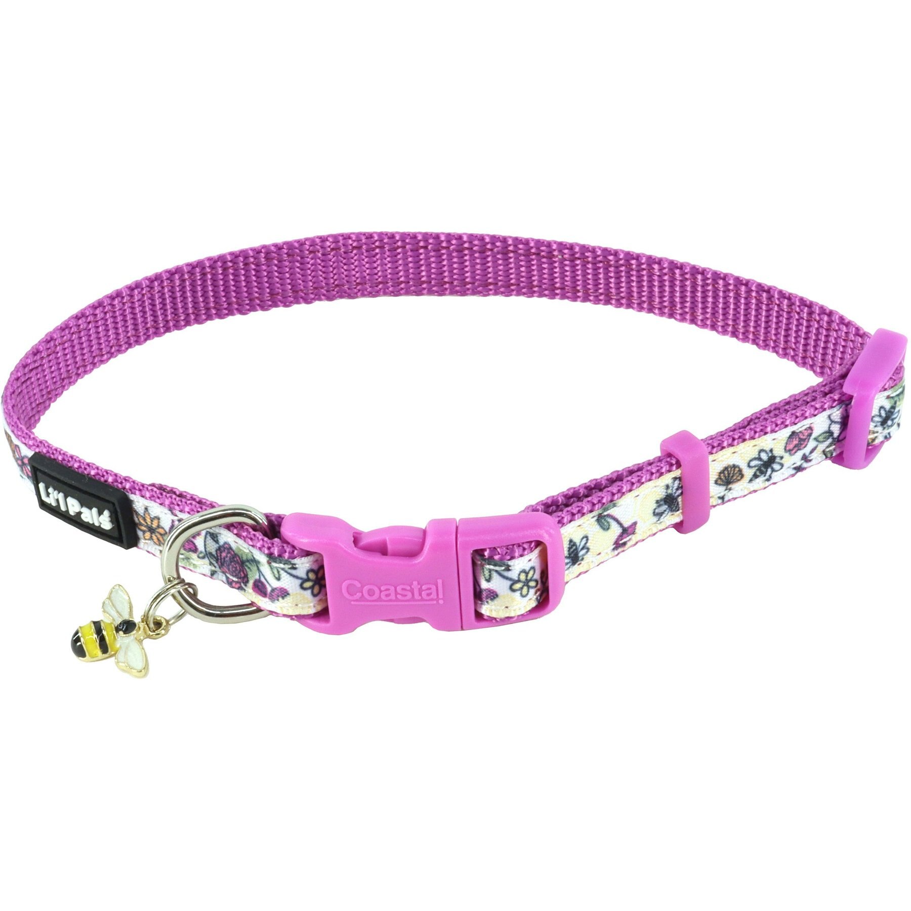 Li'l Pals Charming Ribbon Overlay Nylon Standard Dog Collar, Li'l Bumble Bees, Petite Small: 8 to 12-in neck, 3/8-in wide