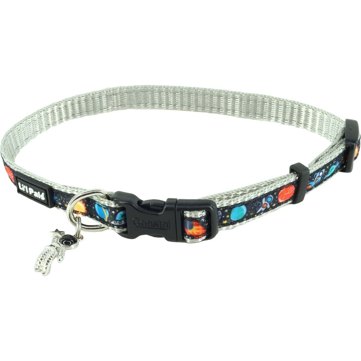 Li'l Pals Charming Ribbon Overlay Nylon Standard Dog Collar, Li'l Space Explorers, Petite Small: 8 to 12-in neck, 3/8-in wide