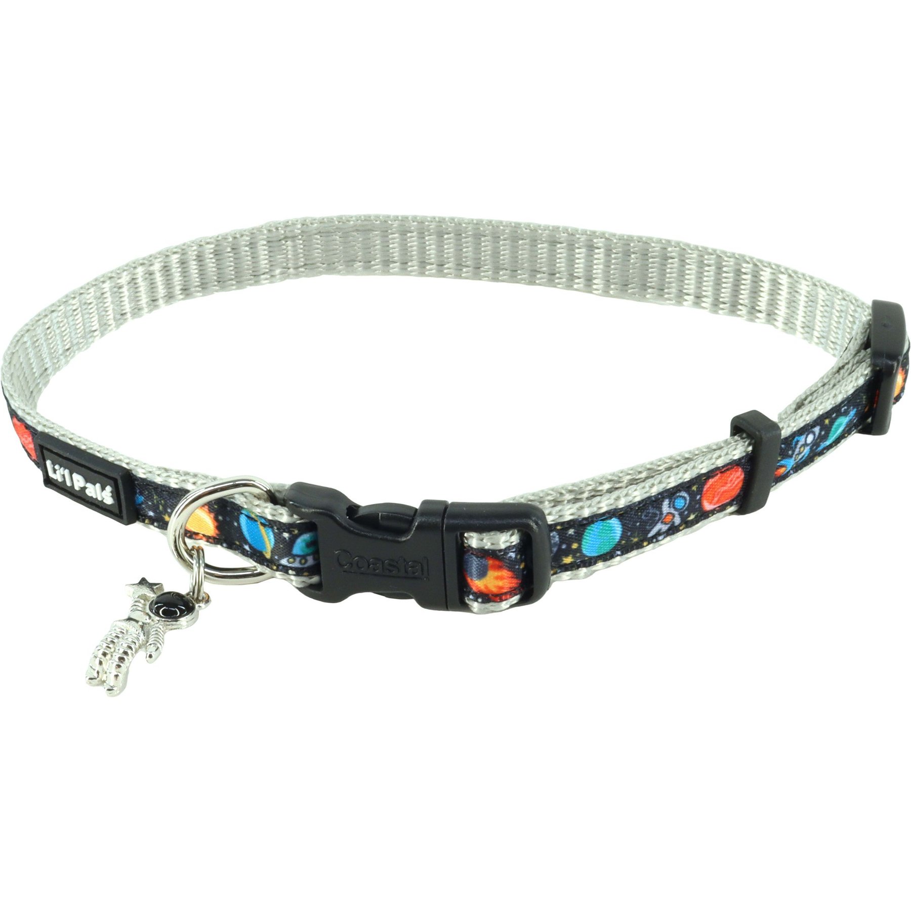 Li'l Pals Charming Ribbon Overlay Nylon Standard Dog Collar, Li'l Space Explorers, Petite Small: 8 to 12-in neck, 3/8-in wide