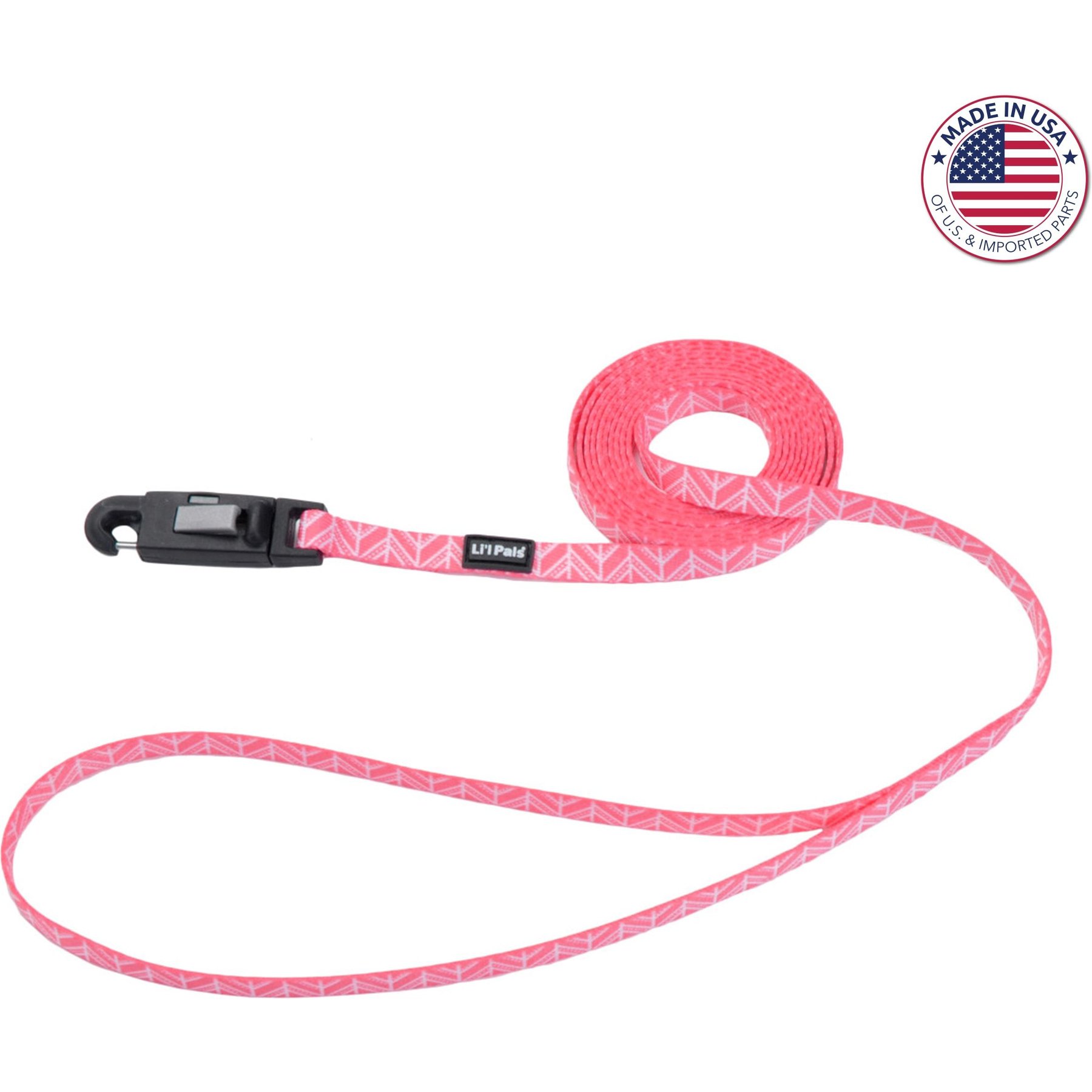 Li'l Pals E-Z Snap Patterned Dog Leash, Pink Tribal Chevron, 6-ft long, 5/8-in wide