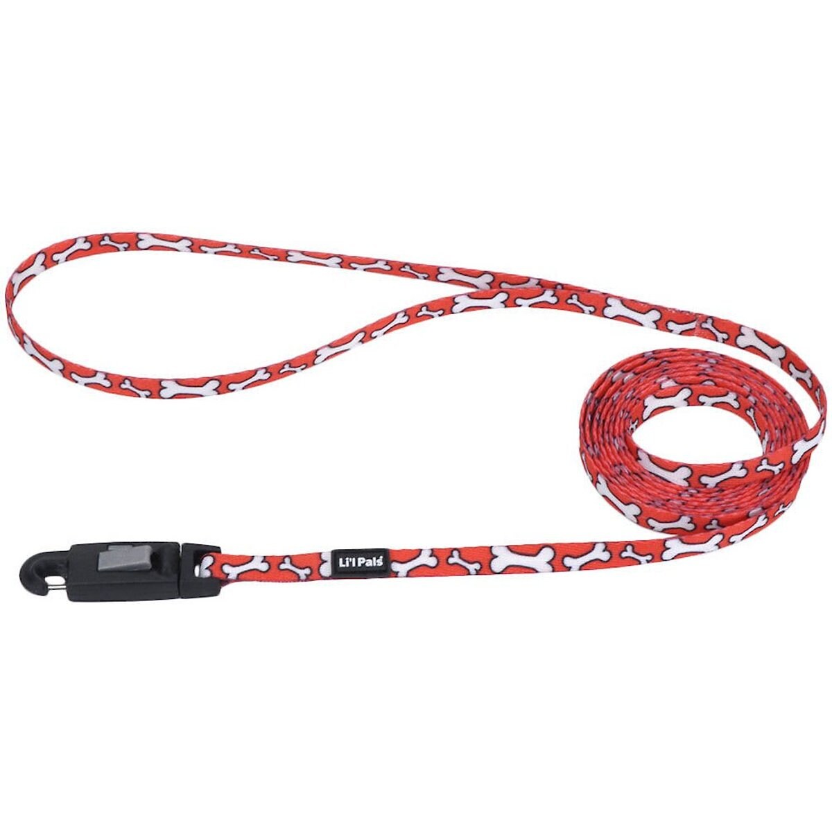 Li'l Pals E-Z Snap Patterned Dog Leash, Red & White Bones, 6-ft long, 3/8-in wide